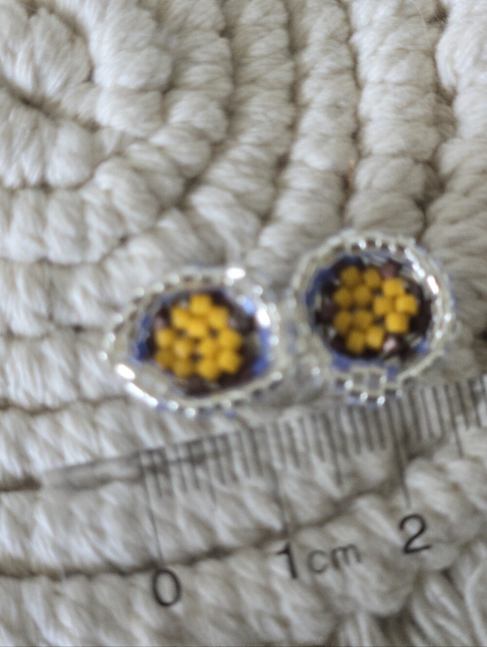 New Handmade Yellow & Purple Beaded Flower Stud Earrings - Picture 4 of 5